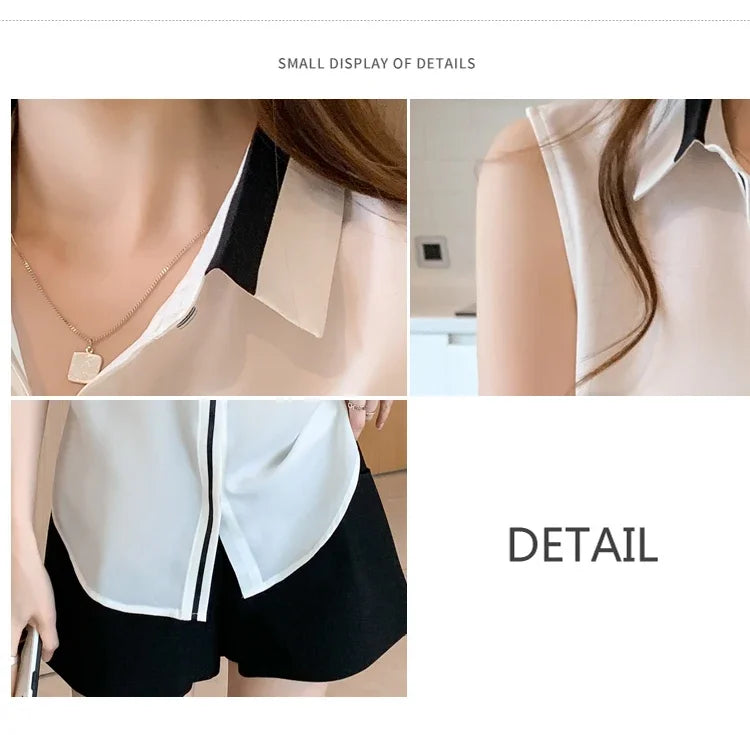 White Shirt Tank Tops Blouse for Women Summer Fashion Shirts and Blouses Basic OL Sleeveless Womens Tops Chiffon Female Clothing