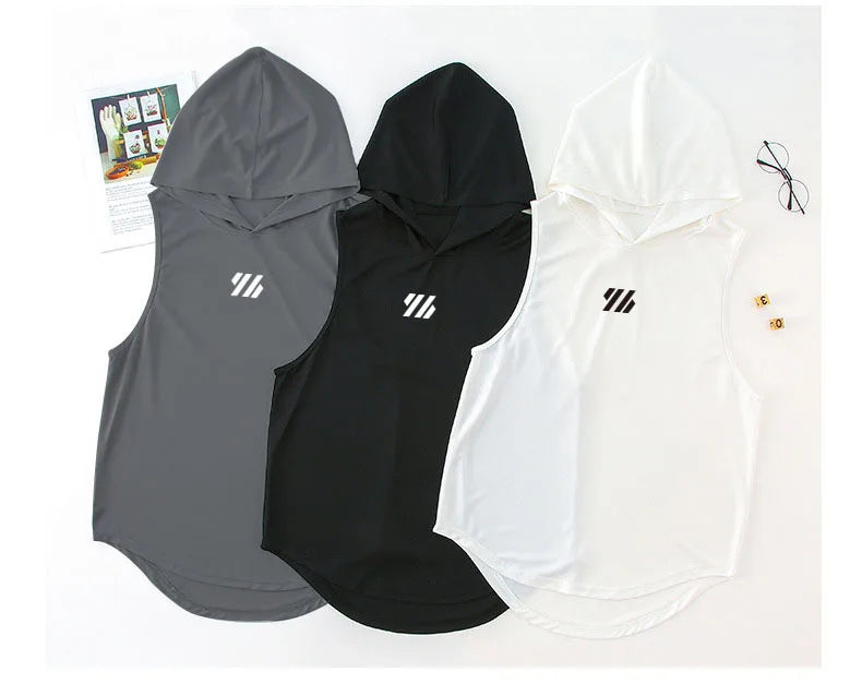 Mens Gym Tank top Men Fitness Sleeveless hooded Shirt Male Mesh Breathable Fitness Sports Vest Undershirt Gyms Running Vest Men