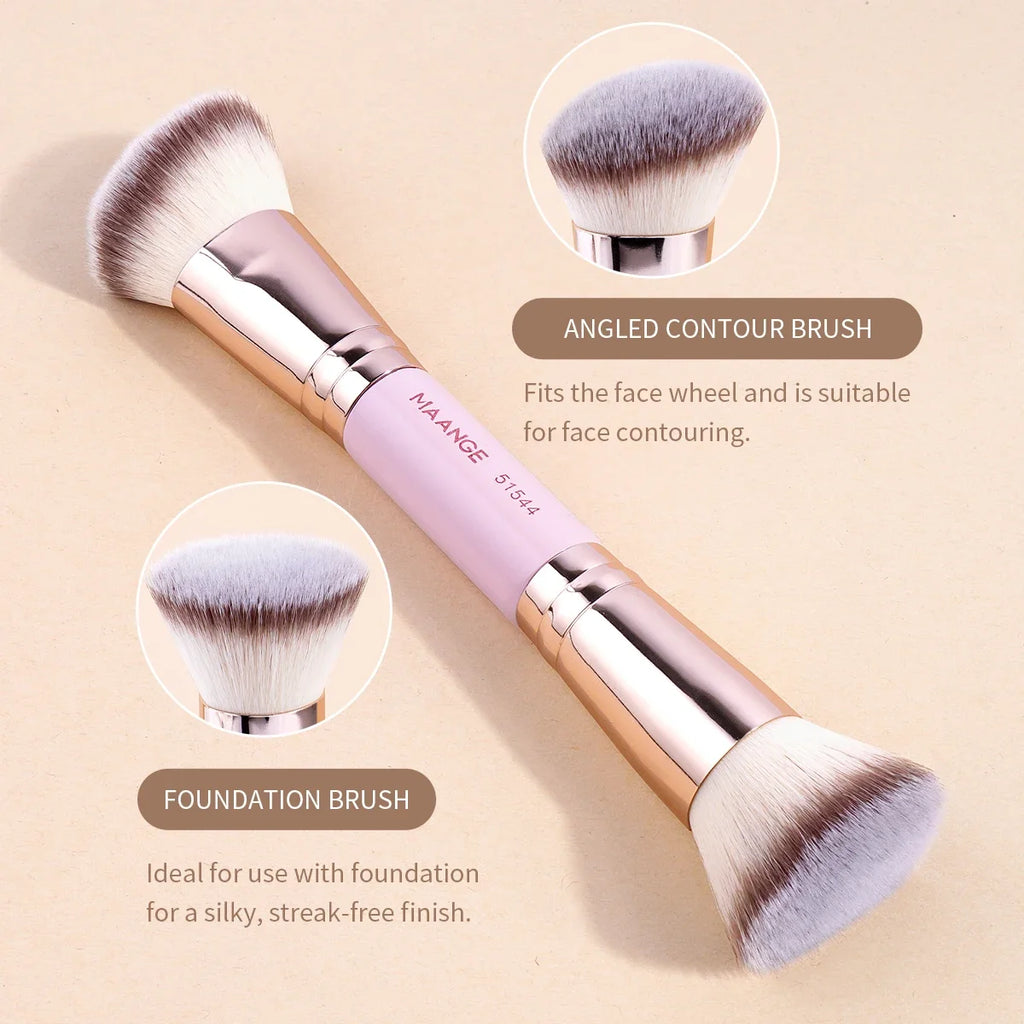 2PCS Foundation Makeup Brush Double-ended Flat/Angle Top Contour Brush for Beauty Blending Liquid Powder Concealer Cream