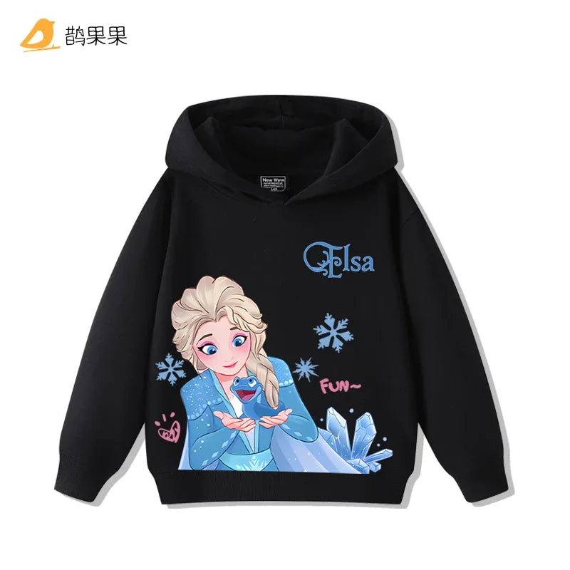 Queen Elsa Surrounding Girls Autumn and Winter Hooded Sweatshirt Children Girl Children's Tops Cute Long-sleeved Coat