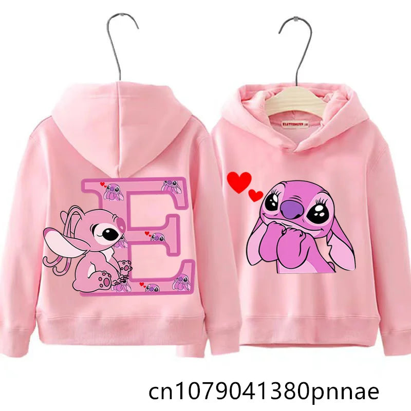 Girls Boys Lilo and Stitch Sportswear Hoodies Casual Fashion Sweatshirts Angel Letter AZ Anime Autumn/Winter Hoodie Kids Hoodies