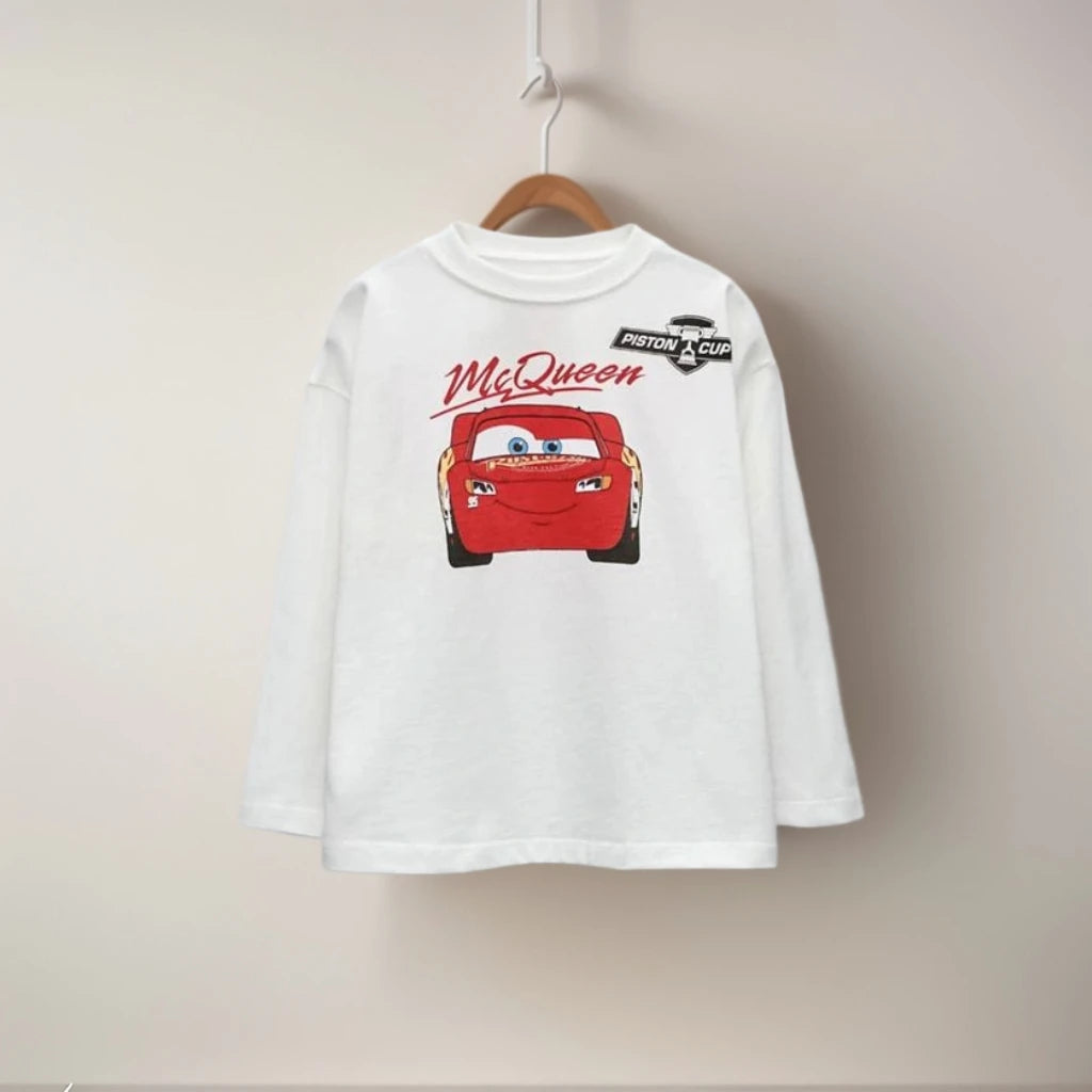 Kids Cartoon Print Tees Boys Fashion Long Sleeve Tshirt Casual Loose Round Neck Base Shirt Spring Autumn Wear All-match Tops