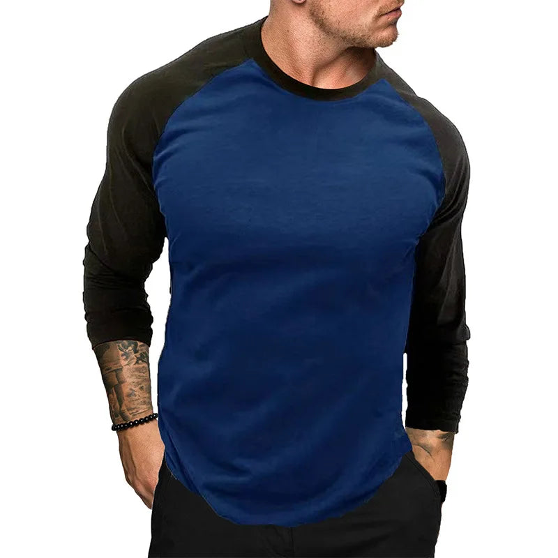 Men Sleeve Shirt Round Neck T-Shirt Three Quarter Sleeve Shirt Casual Fitness Training Cotton Breathable Plunger Sleeve Top
