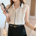 White Shirt Tank Tops Blouse for Women Summer Fashion Shirts and Blouses Basic OL Sleeveless Womens Tops Chiffon Female Clothing