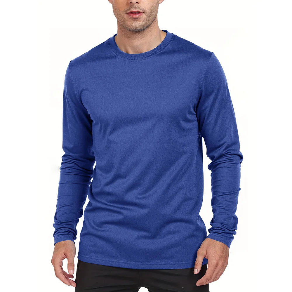 Men's Casual Long-sleeve T-shirt Round Neck Shirt Pullover Tops Daily Solid Sports Breathable versatile Men's T-shirts Clothes
