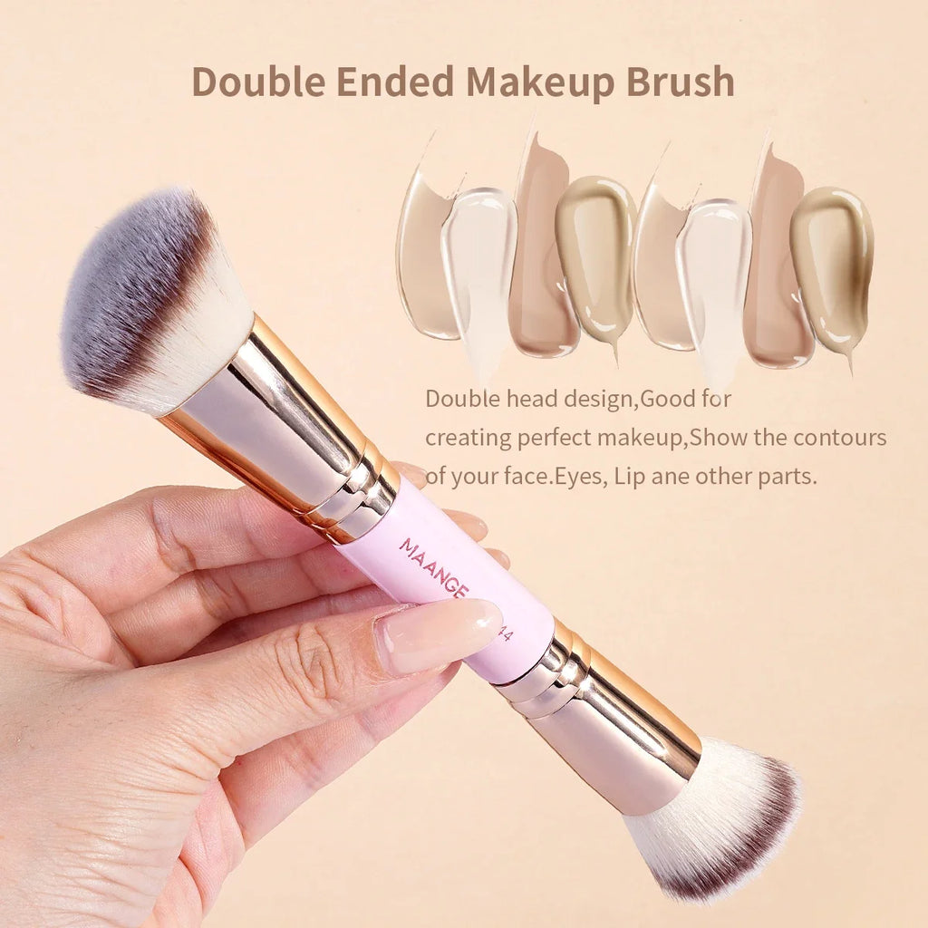 2PCS Foundation Makeup Brush Double-ended Flat/Angle Top Contour Brush for Beauty Blending Liquid Powder Concealer Cream