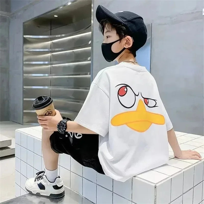 Summer Kids Clothes Streetwear Print Cartoon T Shirt Short Sleeve Baby Tops Tees Korean Boys Girls Clothes Y2k Cotton T Shirts