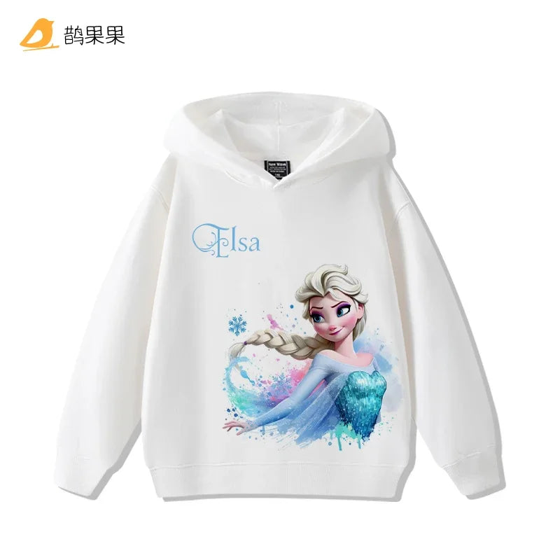 Queen Elsa Surrounding Girls Autumn and Winter Hooded Sweatshirt Children Girl Children's Tops Cute Long-sleeved Coat
