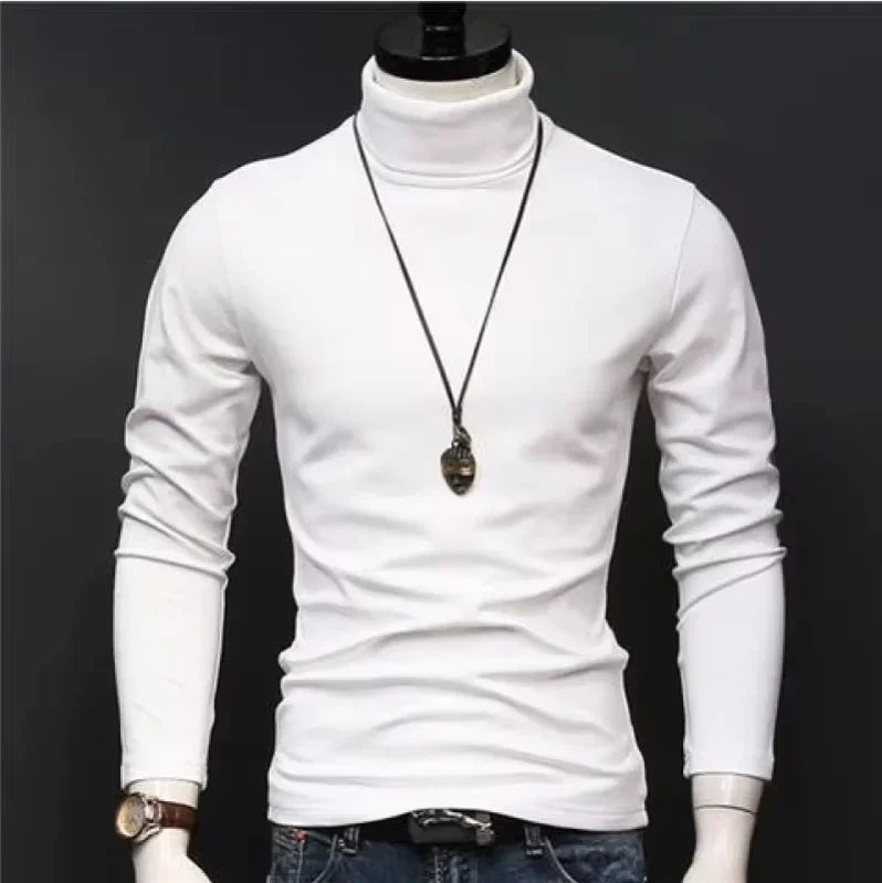 Basic Bottoming Plain T-shirt Fashion Men's Casual Slim Fit Basic Turtleneck High Collar Pullover Male Autumn Spring Thin Tops