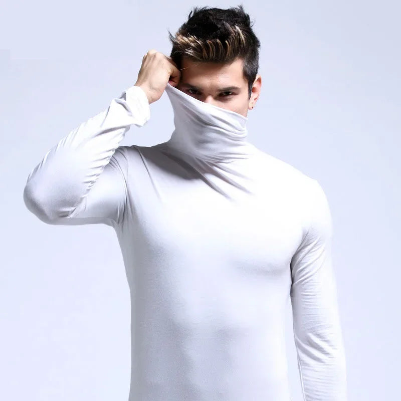 Basic Bottoming Plain T-shirt Fashion Men's Casual Slim Fit Basic Turtleneck High Collar Pullover Male Autumn Spring Thin Tops