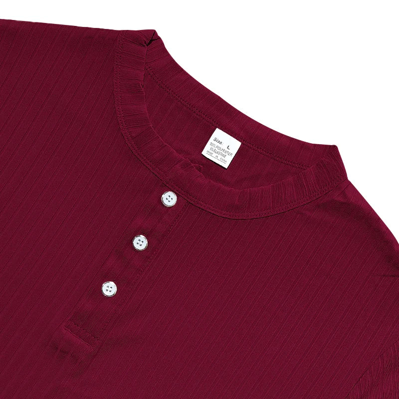 Mens Stylish Stripe Knit T-shirt -Fashionable Henley Neck, Short Sleeves, Soft & Breathable - Perfect Comfy Tops for Leisurewear