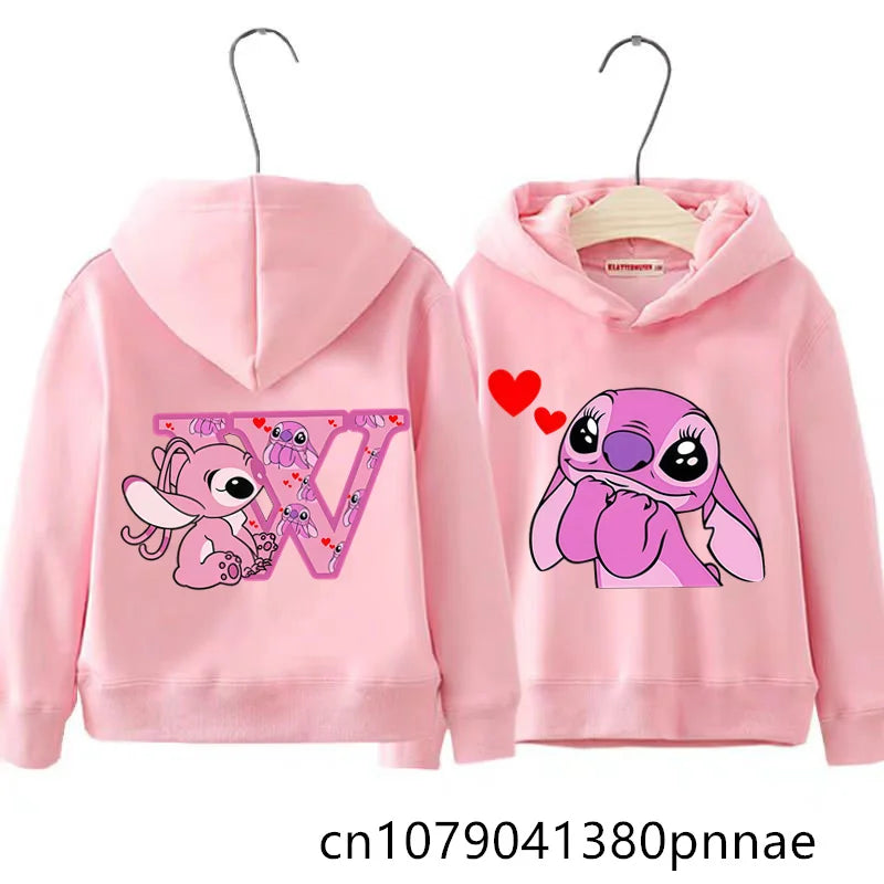 Girls Boys Lilo and Stitch Sportswear Hoodies Casual Fashion Sweatshirts Angel Letter AZ Anime Autumn/Winter Hoodie Kids Hoodies