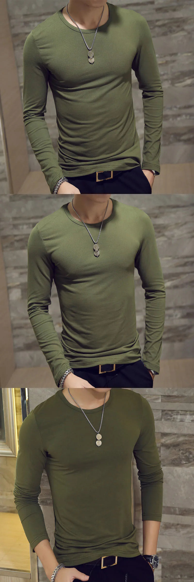 Mens Casual Slim Fit Long Sleeve T-Shirts O-Neck Man Elastic Lightweight Base Layer Male T Shirt Solid Color Tops Tees White