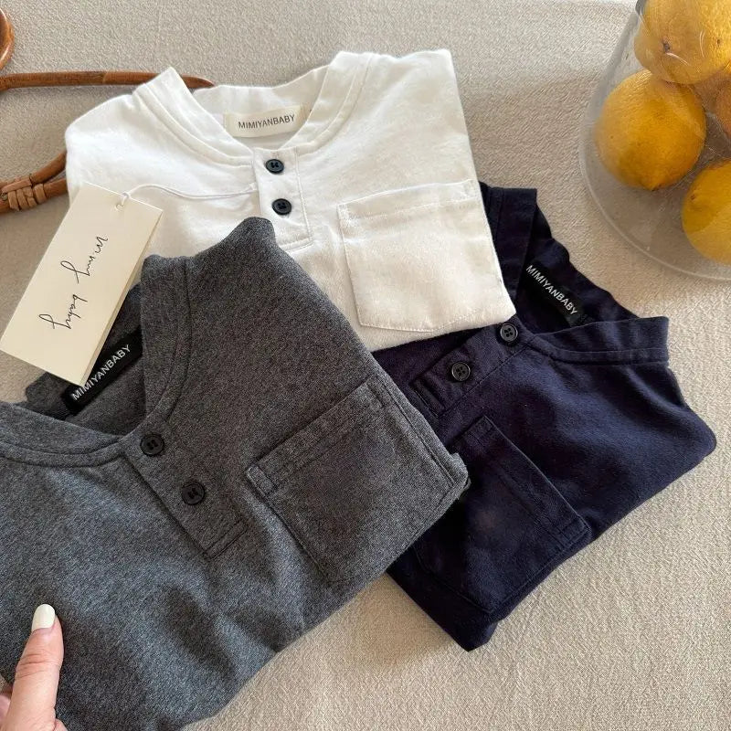 Boys and Girls T-shirt Long Sleeved Children's Base Shirt Spring and Autumn  Small V-neck Solid Color Base Shirt Kids Clothes