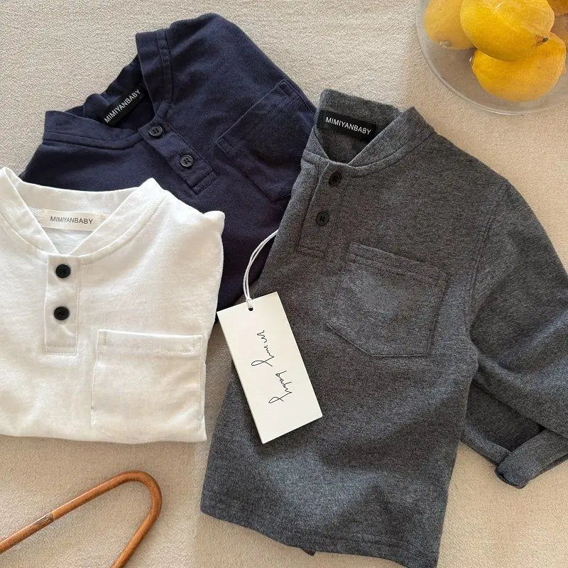 Boys and Girls T-shirt Long Sleeved Children's Base Shirt Spring and Autumn  Small V-neck Solid Color Base Shirt Kids Clothes