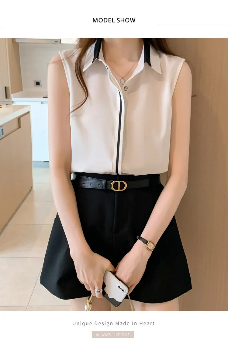 White Shirt Tank Tops Blouse for Women Summer Fashion Shirts and Blouses Basic OL Sleeveless Womens Tops Chiffon Female Clothing