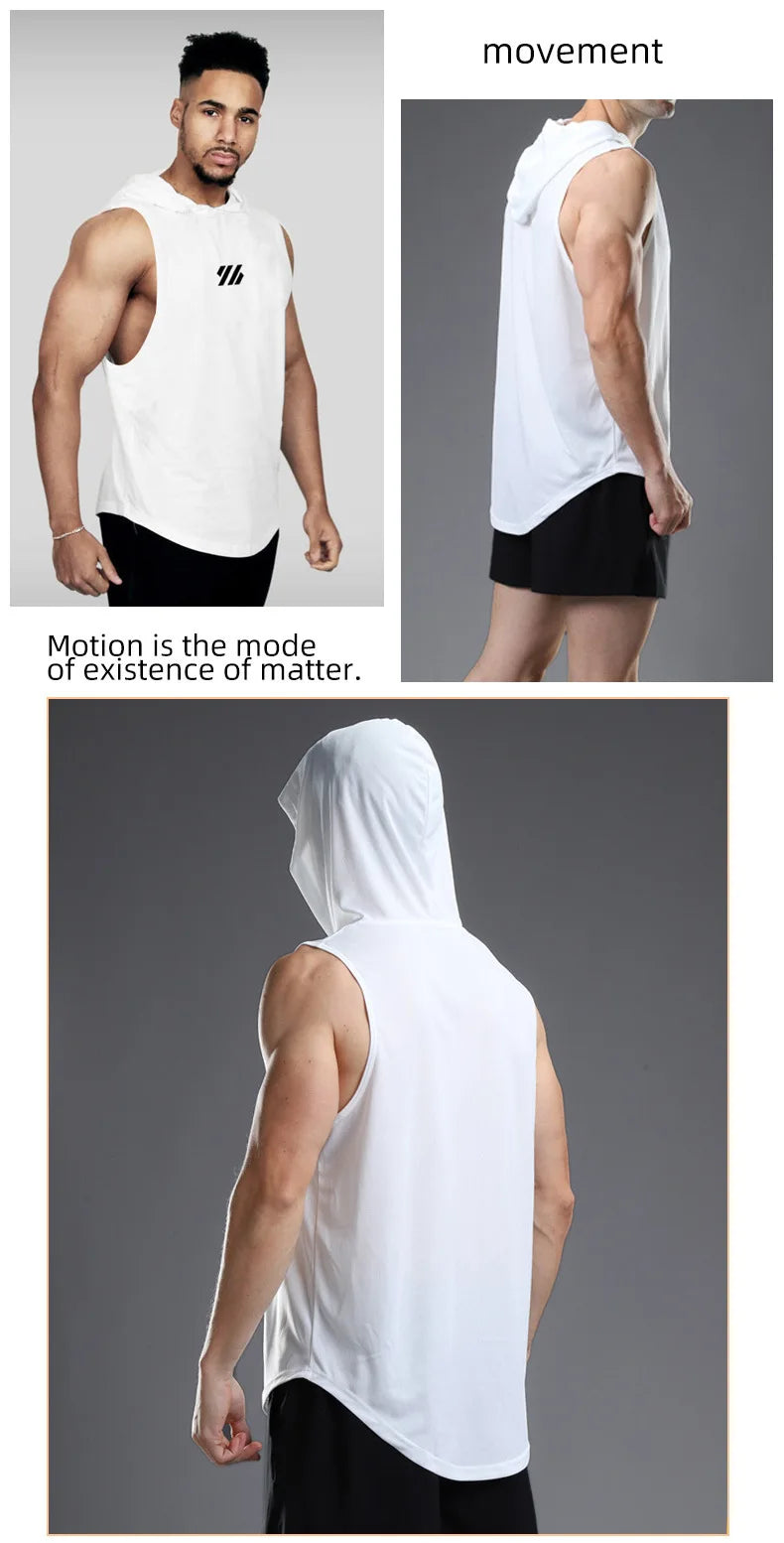 Mens Gym Tank top Men Fitness Sleeveless hooded Shirt Male Mesh Breathable Fitness Sports Vest Undershirt Gyms Running Vest Men