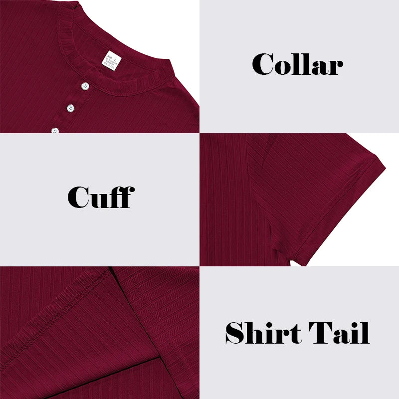 Mens Stylish Stripe Knit T-shirt -Fashionable Henley Neck, Short Sleeves, Soft & Breathable - Perfect Comfy Tops for Leisurewear