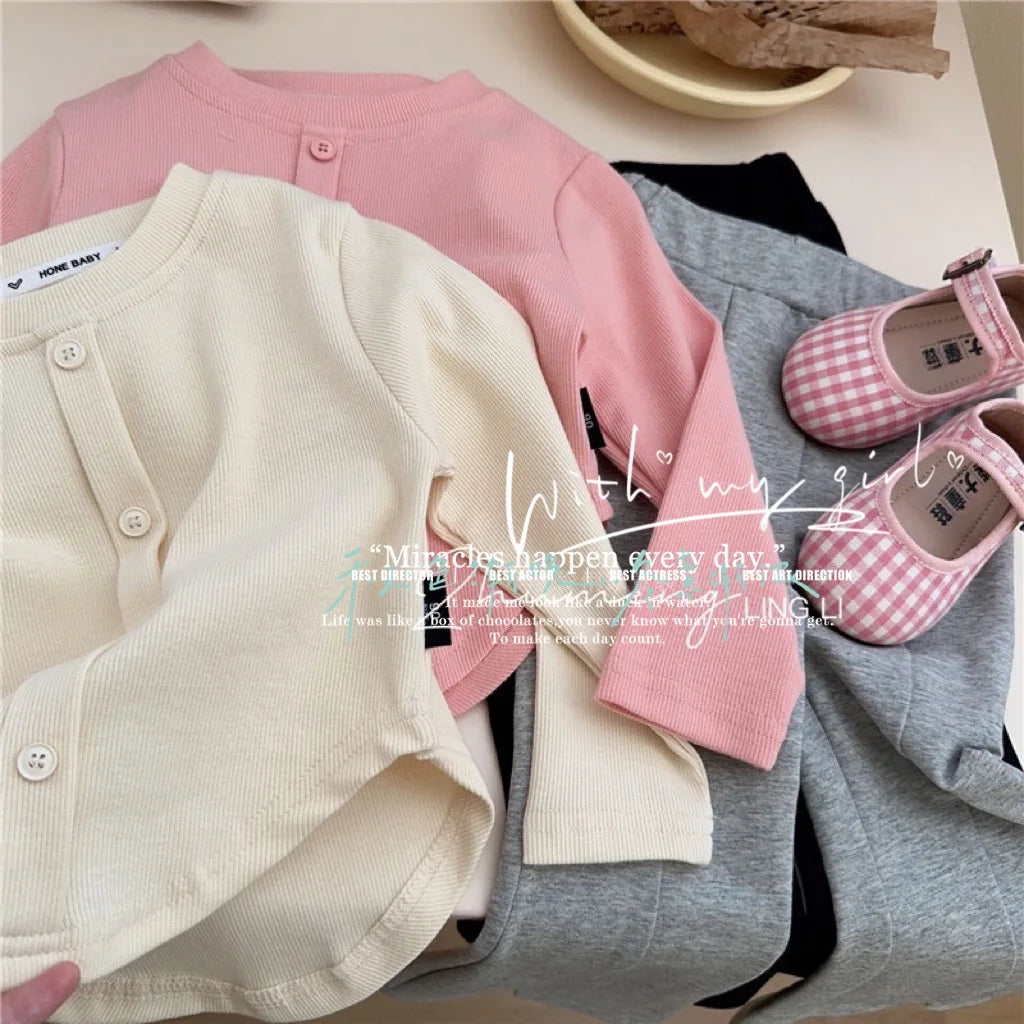 Children's T-Shirts Slim Top Solid Color Fashion Breasted T-shirt Long Sleeve Girls Play Undershirt Kids Clothes for Girls