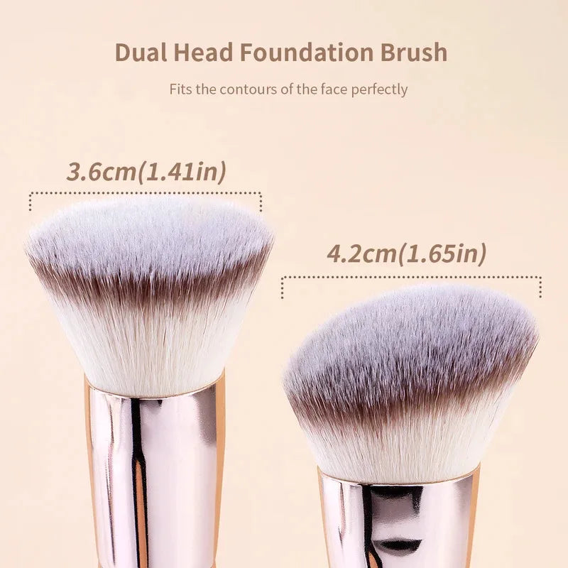 2PCS Foundation Makeup Brush Double-ended Flat/Angle Top Contour Brush for Beauty Blending Liquid Powder Concealer Cream