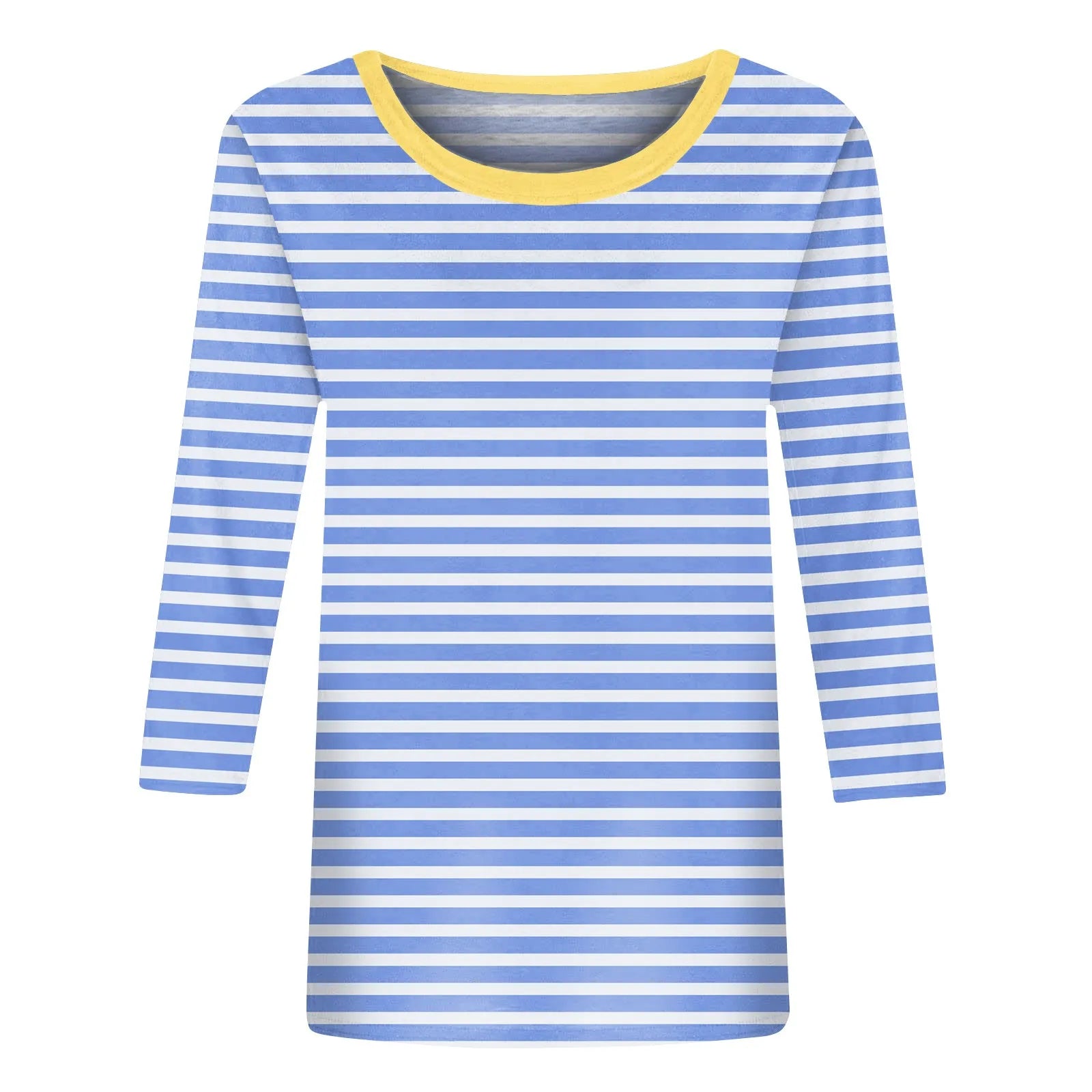 Women's Summer T-Shirts Fashion Casual Everyday Versatile O-Neck 3/4 Length Sleeve Tops Striped Print T-Shirt Tops Plus Size