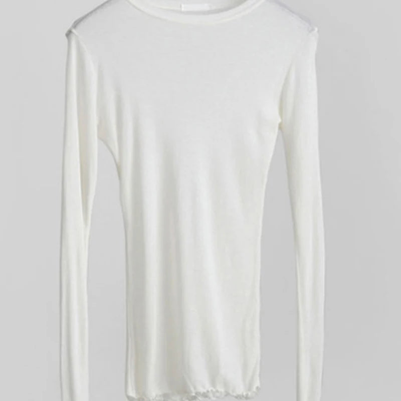 High Quality Plain T Shirt Women Cotton Elastic Basic T-shirts Female Casual Tops Long Sleeve Sexy Thin T-shirt see through