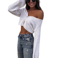 Women's Knitted T-shirt Solid Color Long Sleeve Zipper Closure Top Clothes Casual Outwear Simple Crop Tops Streetwear