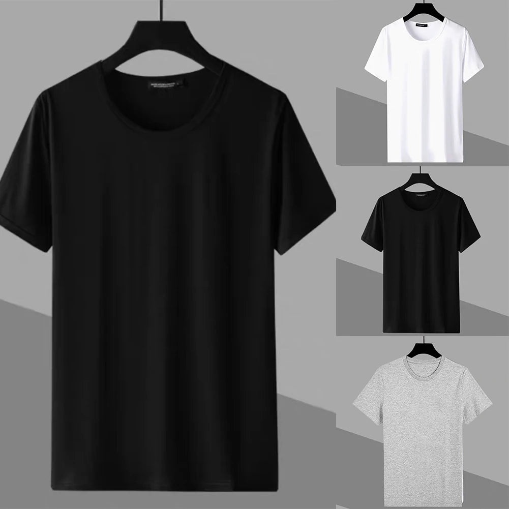 Hot Fashion T-shirts Mens Tee Breathable Comfort T Shirt Baselayer Unisex Basic Bottoming Round Neck Short Sleeve