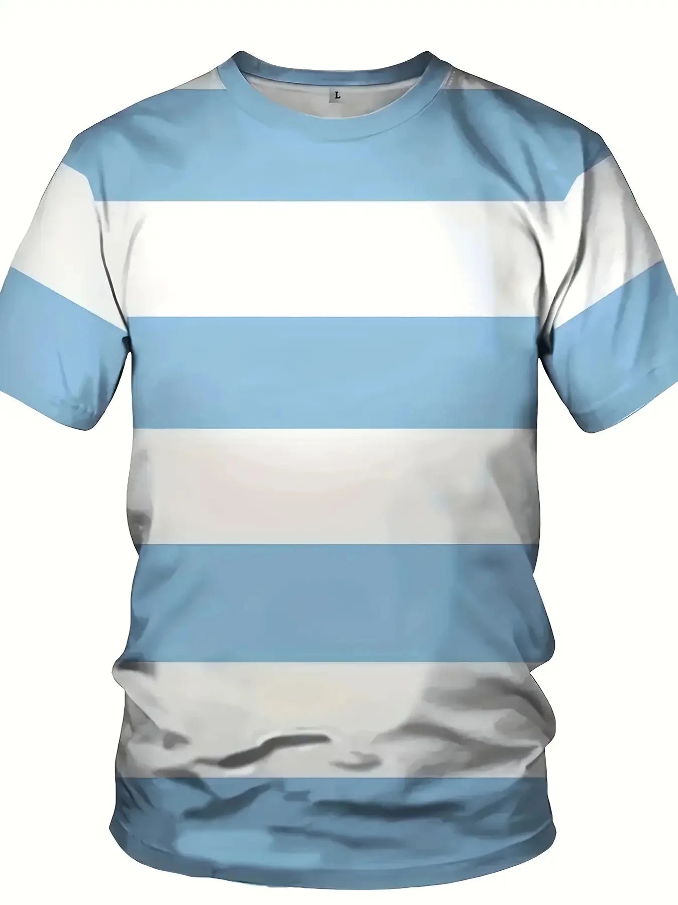 Men's Basic Versatile Striped T-Shirt | Simple Light Blue and White Print | Multi-Way Wear for Casual and Fitness Occasions