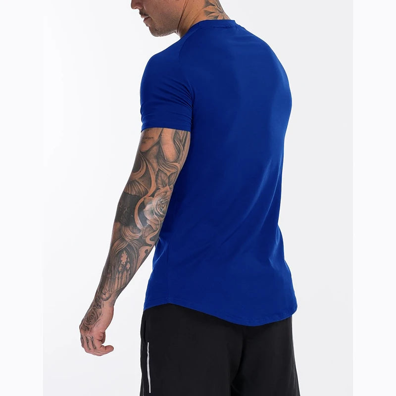 Plain Clothing Fashion T Shirt Men Cotton Breathable Fitness Mens Short Sleeve T-shirt Gym Tshirt Summer Tight Tee Shirt Homme