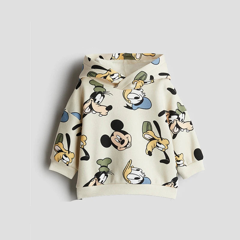 Full Print Hooded Tops Casual Long Sleeve Sweatshirts Boys And Girls Loose Caasual Clothes Autumn Child Wear Mickey Minnie Tops