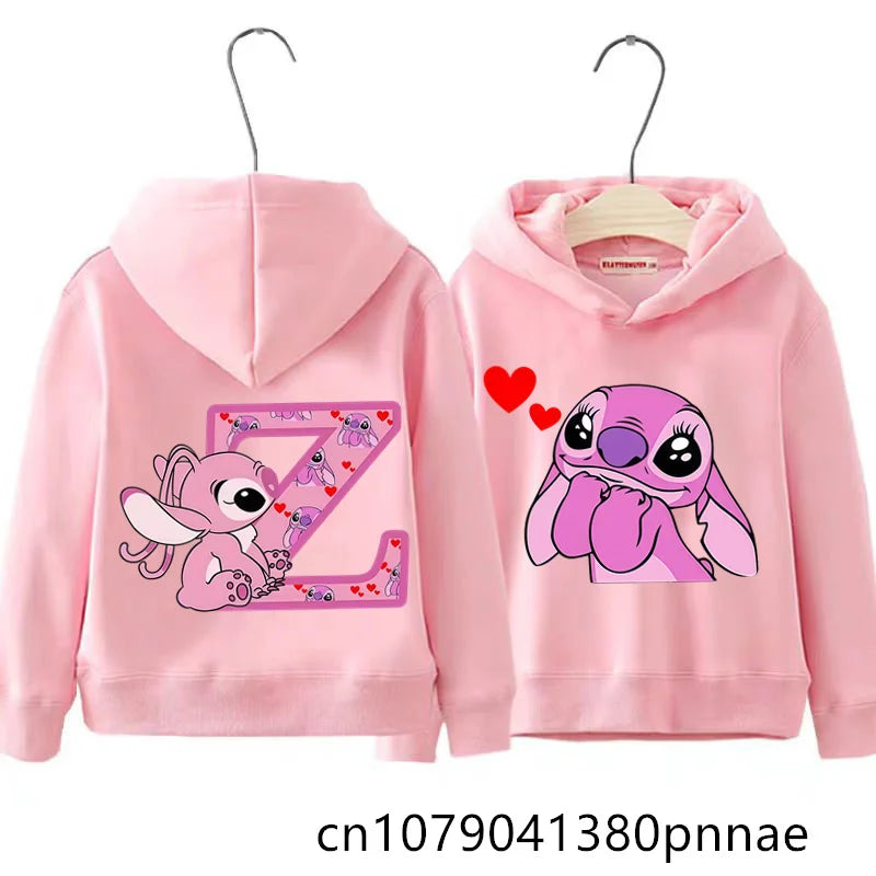 Girls Boys Lilo and Stitch Sportswear Hoodies Casual Fashion Sweatshirts Angel Letter AZ Anime Autumn/Winter Hoodie Kids Hoodies