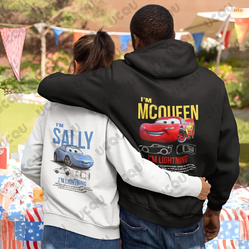 Lightning Mcqueen and Sally Print Couples Hoodies For Women Men 2026 The Cars Autumn Winter Long Sleeve Pullover Oversized Tops