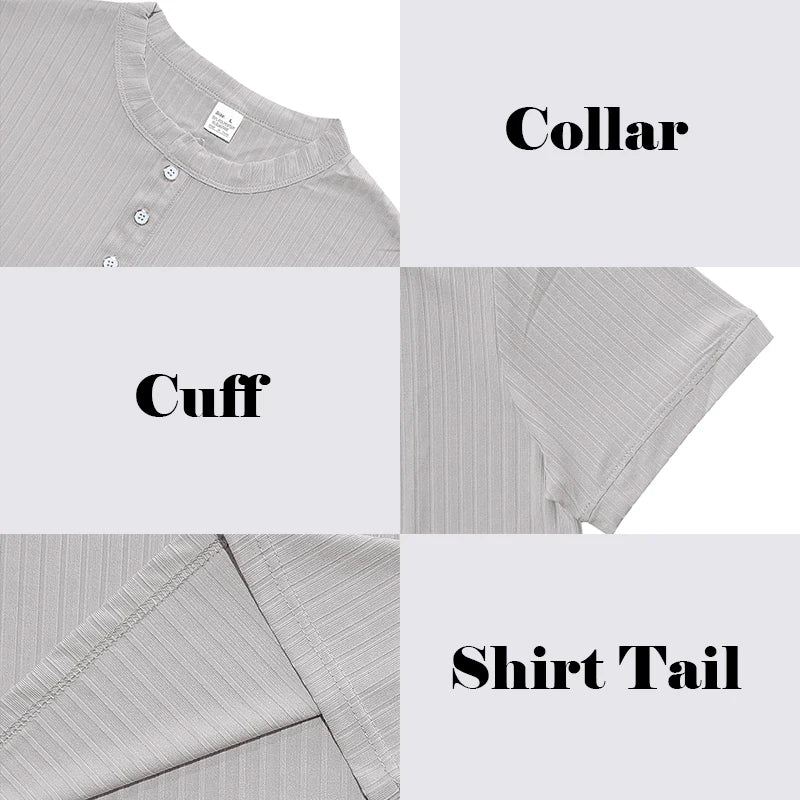 Mens Stylish Stripe Knit T-shirt -Fashionable Henley Neck, Short Sleeves, Soft & Breathable - Perfect Comfy Tops for Leisurewear