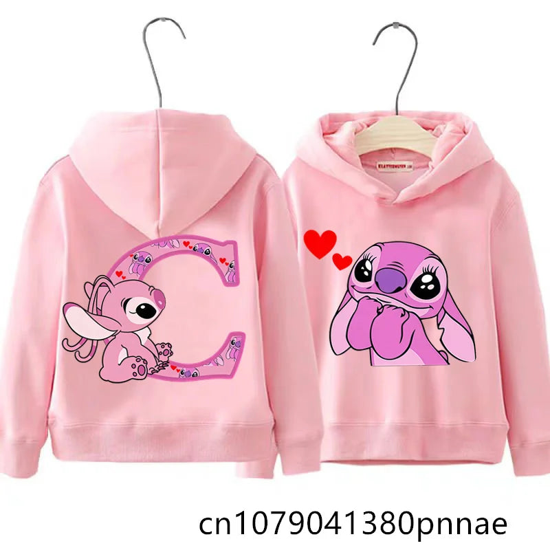Girls Boys Lilo and Stitch Sportswear Hoodies Casual Fashion Sweatshirts Angel Letter AZ Anime Autumn/Winter Hoodie Kids Hoodies