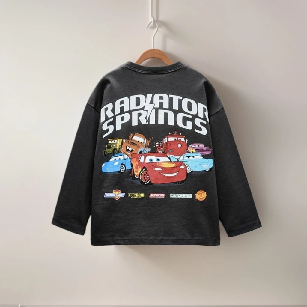 Kids Cartoon Print Tees Boys Fashion Long Sleeve Tshirt Casual Loose Round Neck Base Shirt Spring Autumn Wear All-match Tops