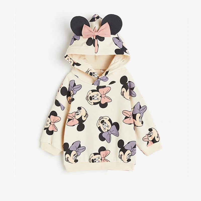 Full Print Hooded Tops Casual Long Sleeve Sweatshirts Boys And Girls Loose Caasual Clothes Autumn Child Wear Mickey Minnie Tops