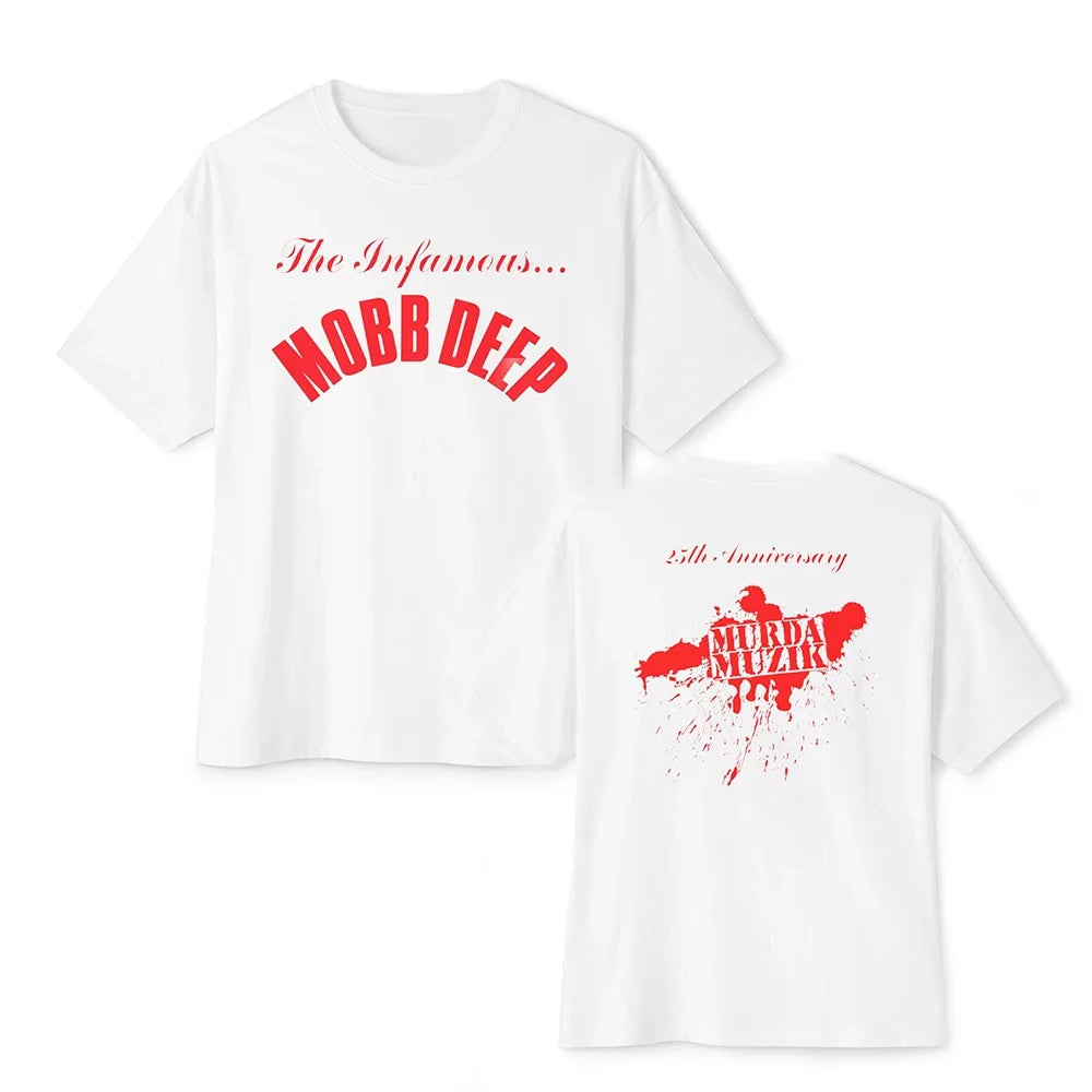 Mens Brand Fashion T-shirt Summer T Shirts Mobb Deep Mens Infamous on Red T-shirt Red Unisex Short Sleeve Male Casual Tee-shirt