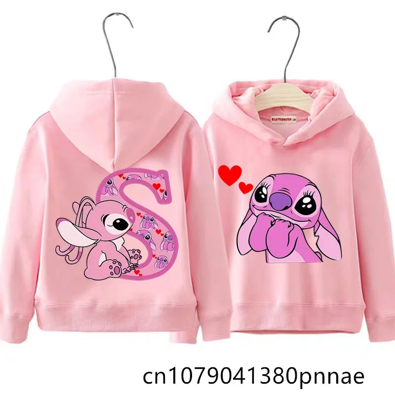 Girls Boys Lilo and Stitch Sportswear Hoodies Casual Fashion Sweatshirts Angel Letter AZ Anime Autumn/Winter Hoodie Kids Hoodies