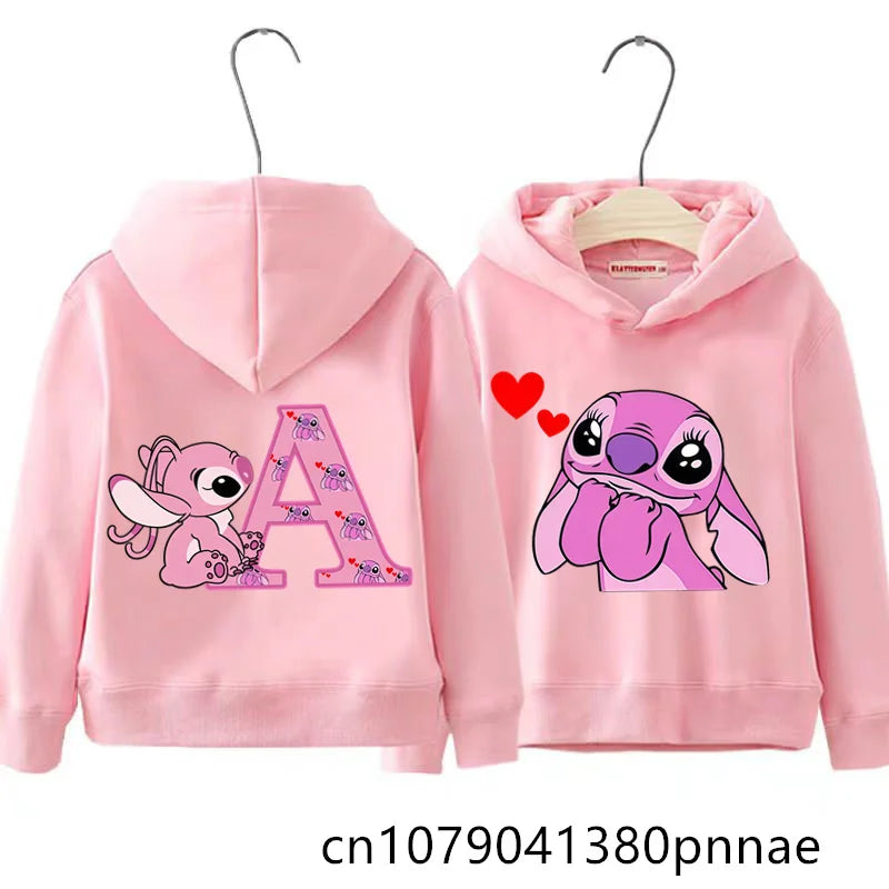 Girls Boys Lilo and Stitch Sportswear Hoodies Casual Fashion Sweatshirts Angel Letter AZ Anime Autumn/Winter Hoodie Kids Hoodies