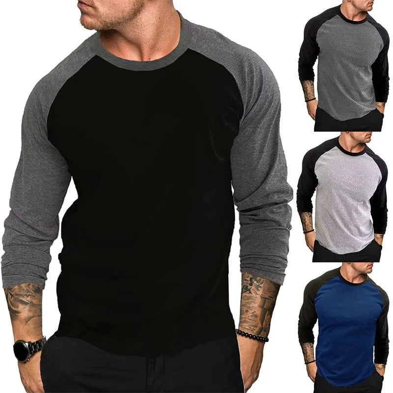 Men Sleeve Shirt Round Neck T-Shirt Three Quarter Sleeve Shirt Casual Fitness Training Cotton Breathable Plunger Sleeve Top
