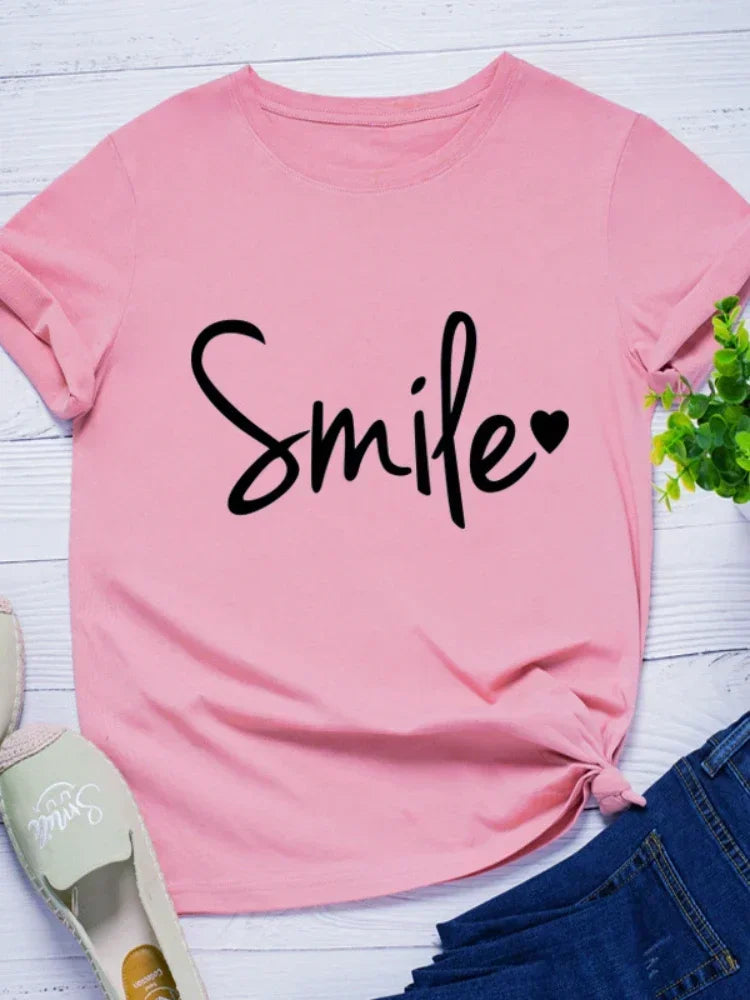 Women Tshirt Ladies Shirt Clothes Camisetas Mujer Smile Heart Print Women T Shirt Short Sleeve Summer Casual Streetwear Top Tees
