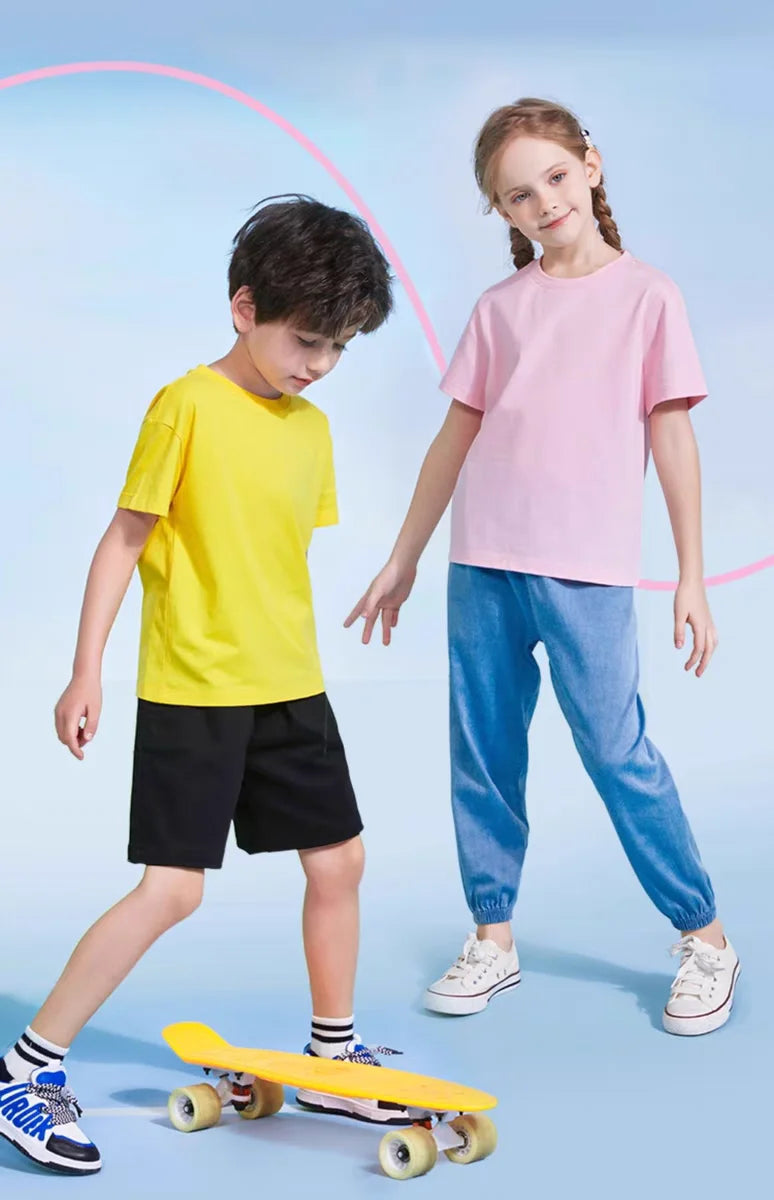 2-12 Years T-shirt for Girls Solid Soft Cotton 2025 Summer Pink Girl Tops Tee Fashion Sport Kids T Shirt Soft Cute Birthday Gift