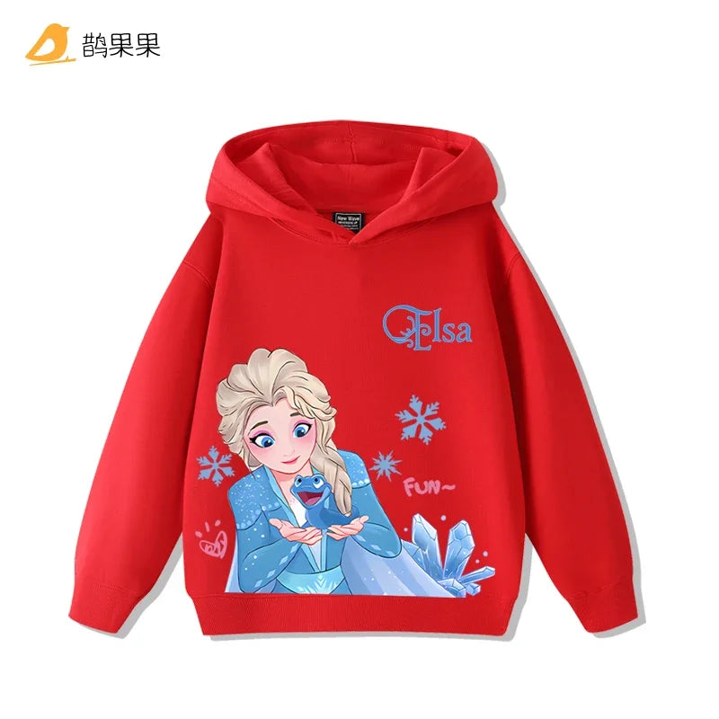 Queen Elsa Surrounding Girls Autumn and Winter Hooded Sweatshirt Children Girl Children's Tops Cute Long-sleeved Coat