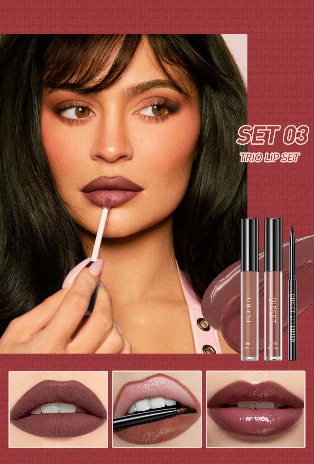 3pcs Matte Liquid Lipstick+Lip Liner Set Lip Glaze Makeup Nude Black Red Velvet Lip Gloss Long Lasting Lip Tint Cosmetics Kits