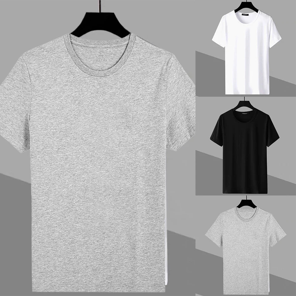 Hot Fashion T-shirts Mens Tee Breathable Comfort T Shirt Baselayer Unisex Basic Bottoming Round Neck Short Sleeve