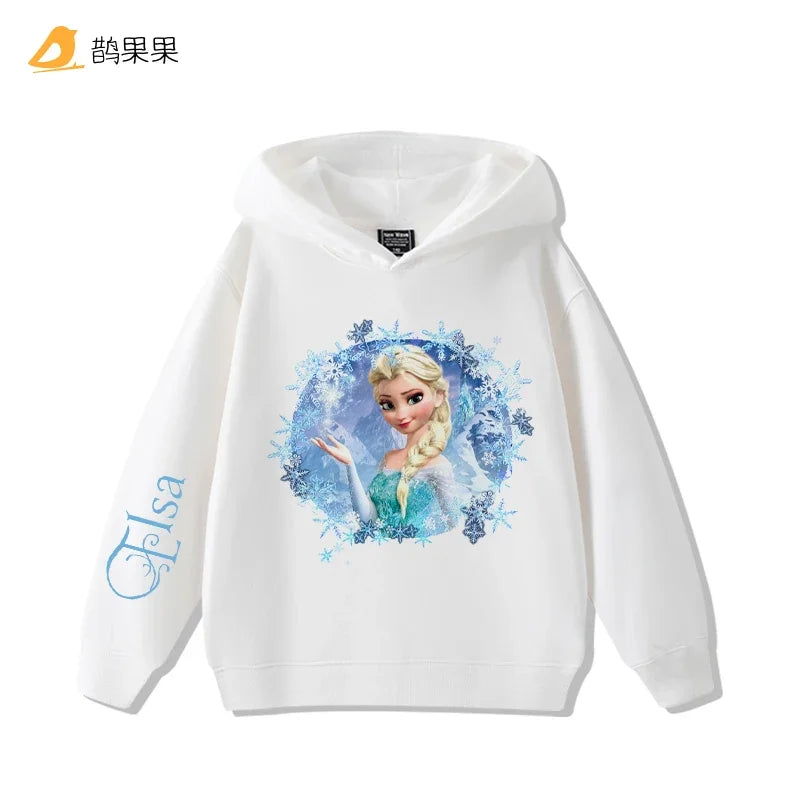 Queen Elsa Surrounding Girls Autumn and Winter Hooded Sweatshirt Children Girl Children's Tops Cute Long-sleeved Coat