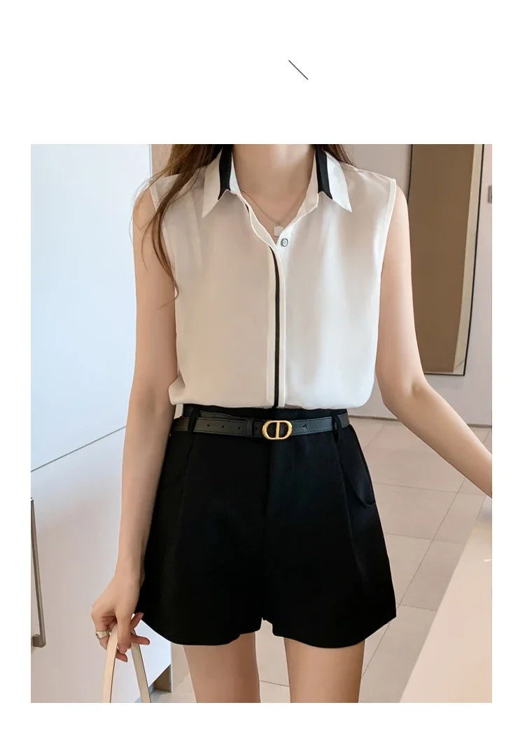 White Shirt Tank Tops Blouse for Women Summer Fashion Shirts and Blouses Basic OL Sleeveless Womens Tops Chiffon Female Clothing