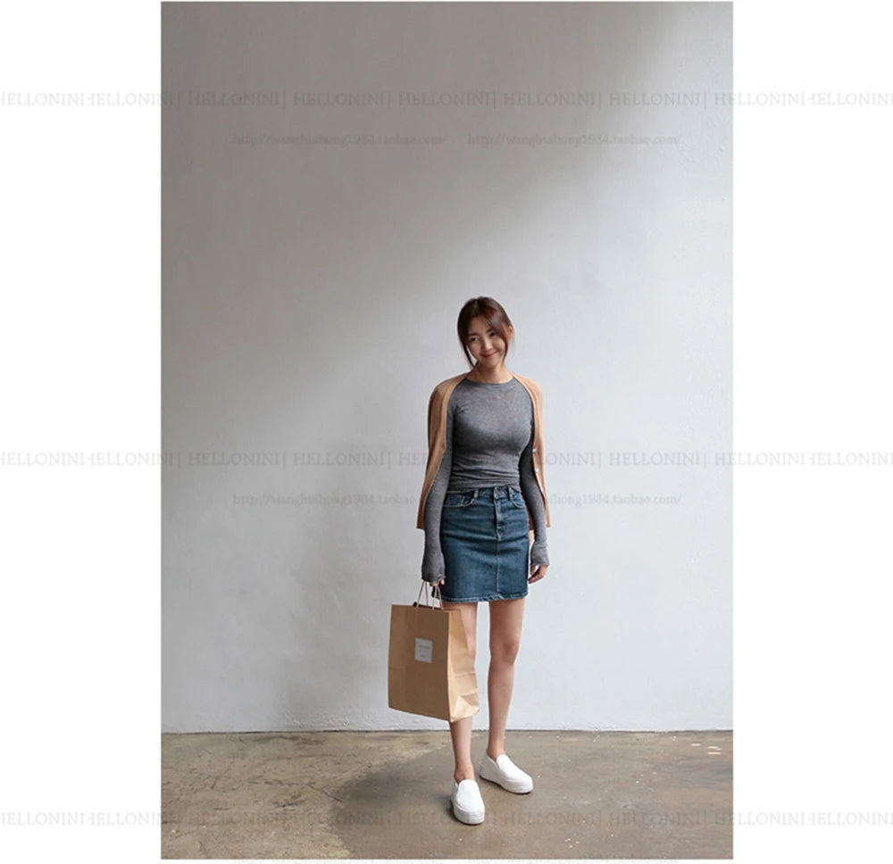 High Quality Plain T Shirt Women Cotton Elastic Basic T-shirts Female Casual Tops Long Sleeve Sexy Thin T-shirt see through