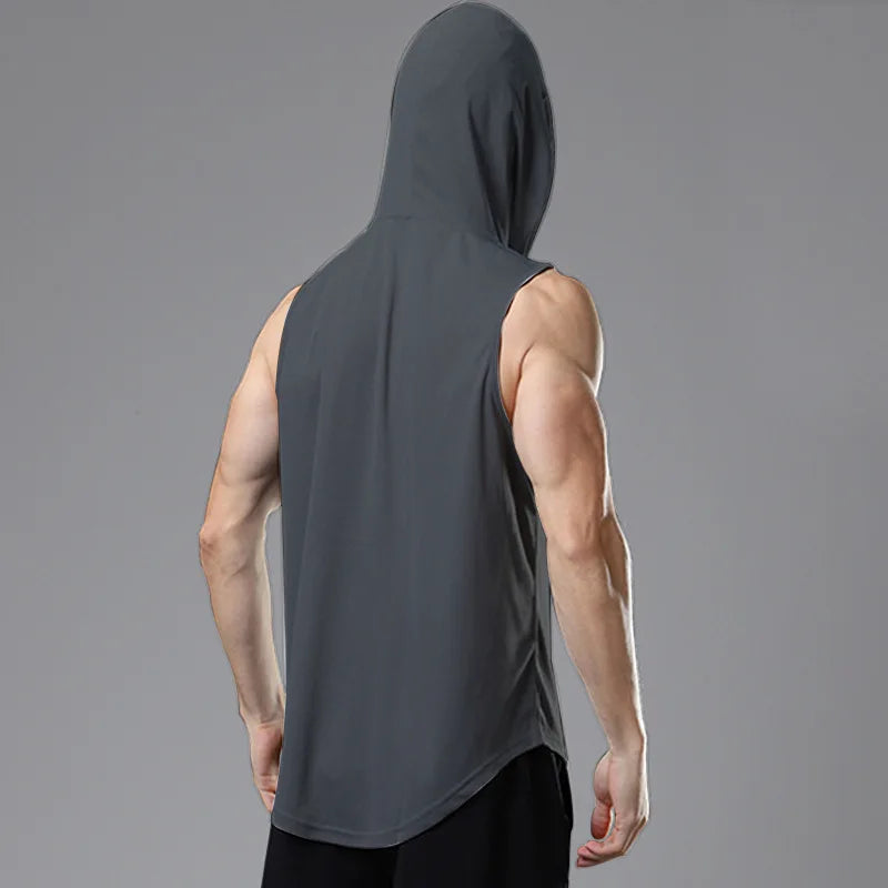 Mens Gym Tank top Men Fitness Sleeveless hooded Shirt Male Mesh Breathable Fitness Sports Vest Undershirt Gyms Running Vest Men